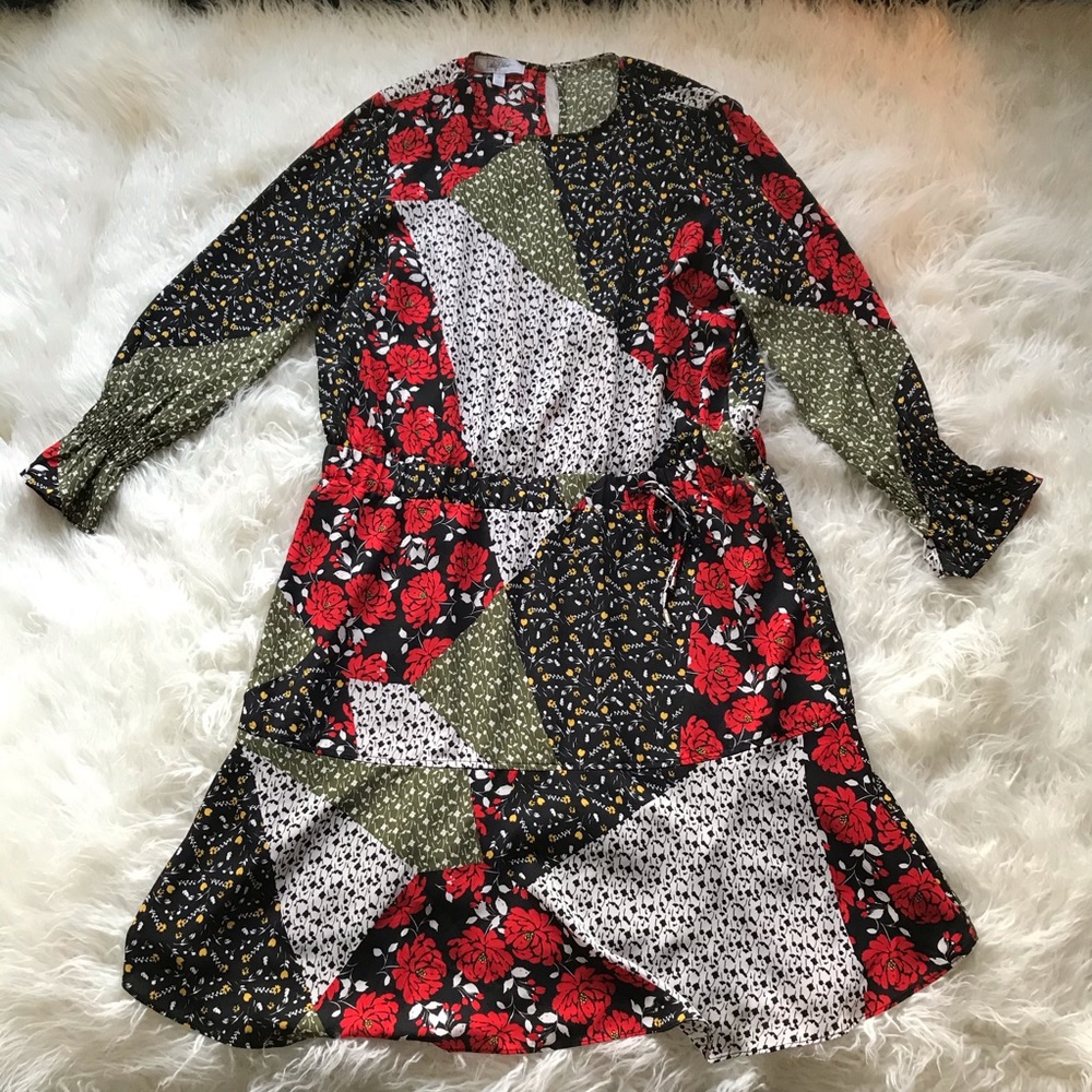 Libby Edelman Floral Patchwork Dress Red Black Wht - Picture 2 of 7